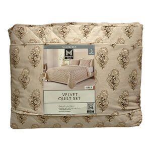 Taupe - Member's Mark 3-Piece Printed Velvet Quilt & Matching Sham Sets, Full/Qu